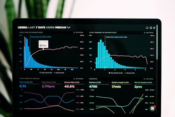 Datenanalyse und Grafiken auf Laptop-Bildschirm